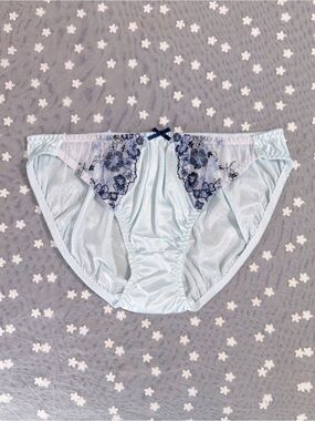US-XXL/JP-5L Japanese Embroidery Shiny Glossy Silky Smooth Tricot Nylon Panties